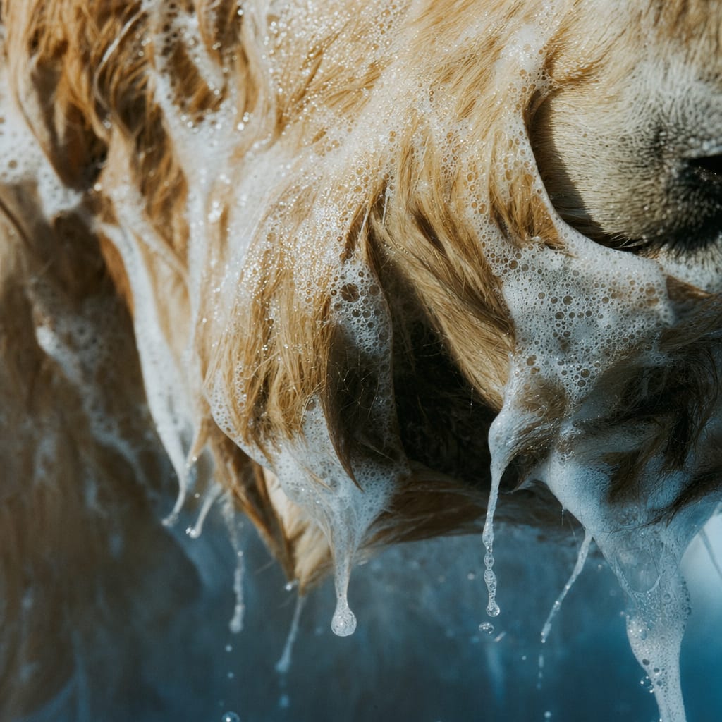 Soap suds and water running over a clean coat